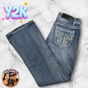 SKY Y2K Jeans Bootcut Embellished Pockets Denim Stretch Miss me Womens Size 9/10